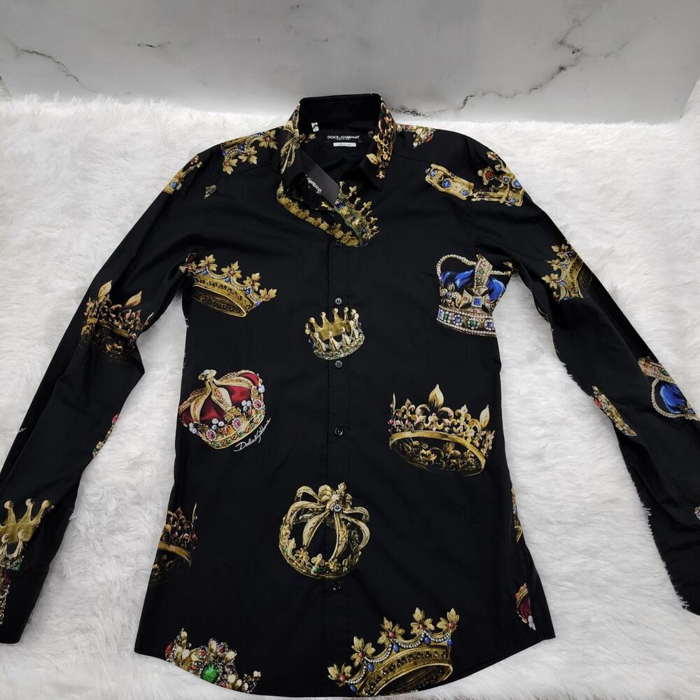 Dolce & Gabbana Men's DG All Over Crowns Button Up Shirt Black